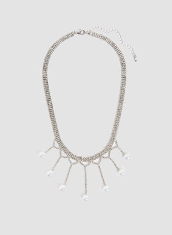 Collier en cristal à franges de perles, Blanc perle