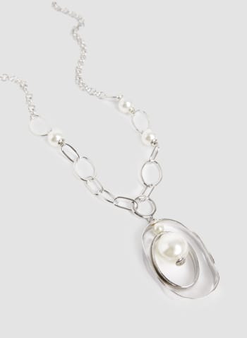 Collier long à anneaux et perles, Blanc perle