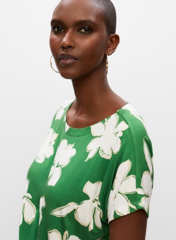 T-shirt à motif floral et lien à nouer, Motif vert