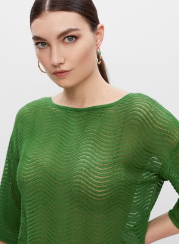 Wave Motif Open Knit Sweater, Apple Green