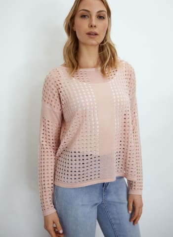 Open Stitch Pullover Sweater, Misty Rose