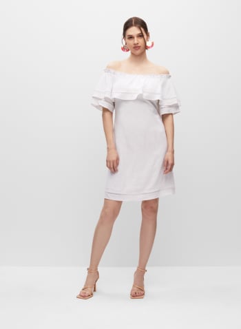 Off-the-Shoulder Linen-Blend Dress, Porcelain
