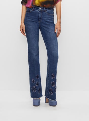 Embroidery Detail Flare Leg Jeans, Blueberry