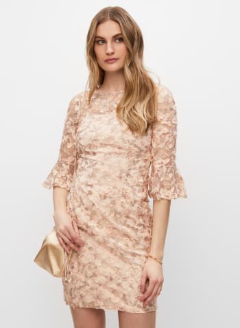 Adrianna Papell - Floral Embroidery Dress, Misty Rose