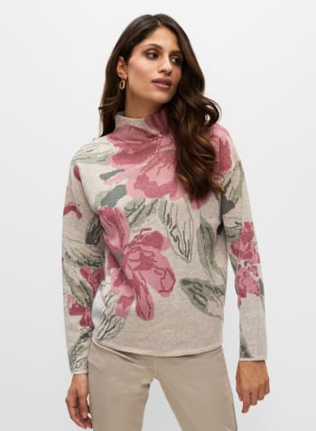 Floral Print Knit Pullover, Green