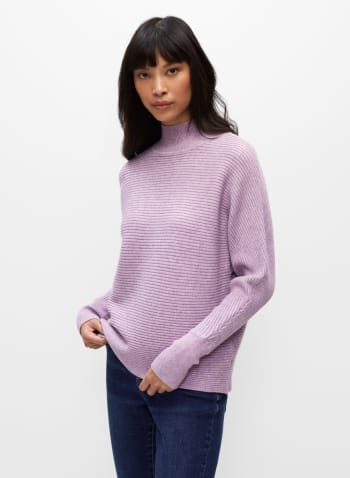 Ribbed Mock Neck Sweater, Purple