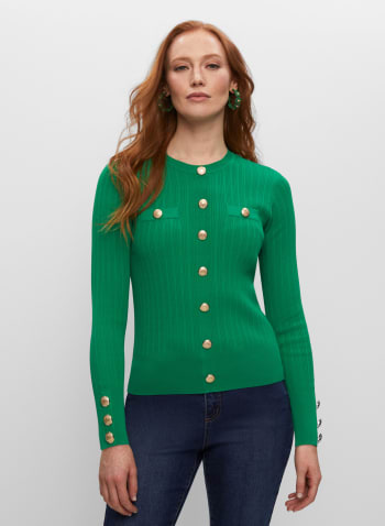 Crested Button Detail Sweater, Green