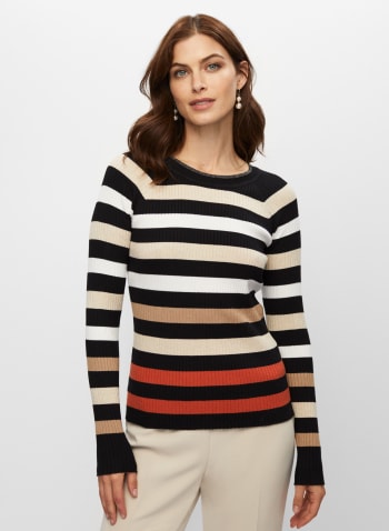 Stripe Print Crew Neck Pullover, Black Pattern