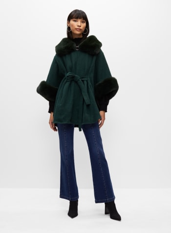 Belted Faux Fur Poncho, Green