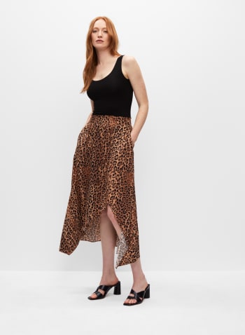 Leopard Print Smocked Waist Skirt, Black