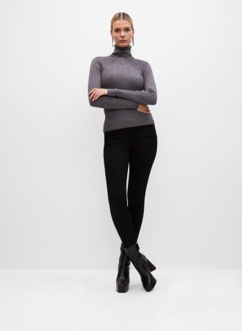 Metallic Rib Knit Turtleneck Sweater, Dark Shadow