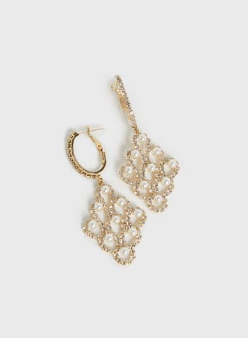 Boucles d'oreilles à pendentif perlé, Blanc perle
