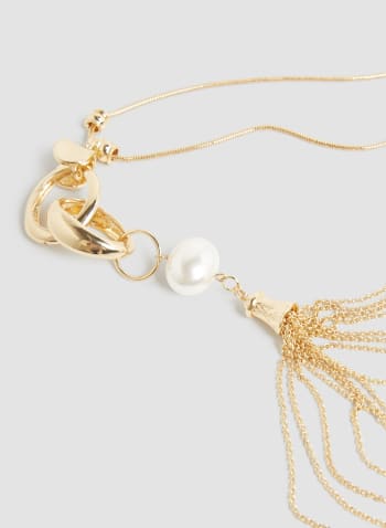 Chain Tassel Tiered Necklace, Pearl