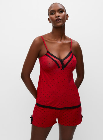 Lace Trim Pyjama Set, Red Pattern