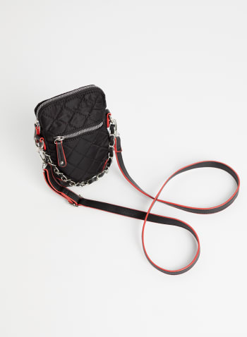 Quilted Contrast Trim Phone Bag, Black