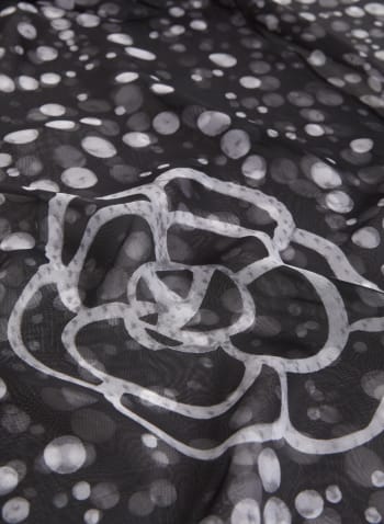 Foulard à points et large motif floral, Noir et blanc