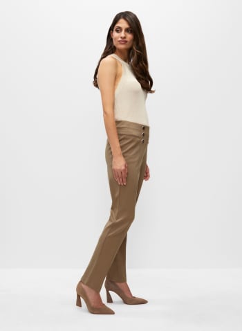 Madison Button Detail Pull-On Pants, Beige