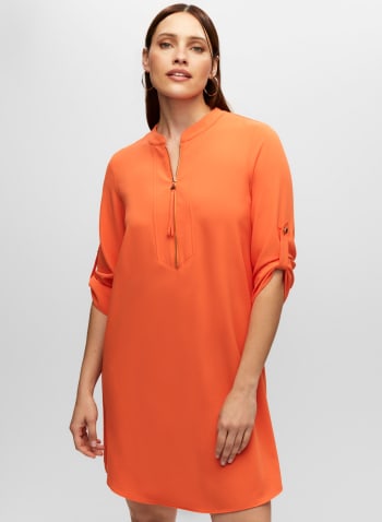 Joseph Ribkoff - Zip Front Shirt Dress, Orange