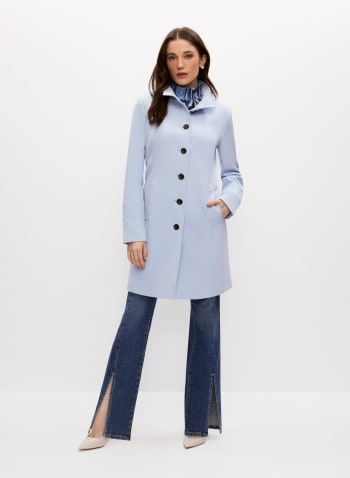 Button Front Trench Coat, Blue