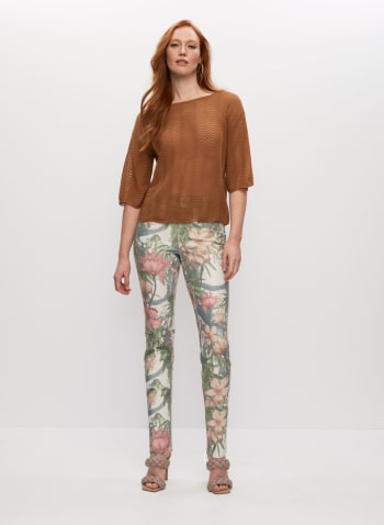 Floral Print Slim Leg Jeans, Green Pattern