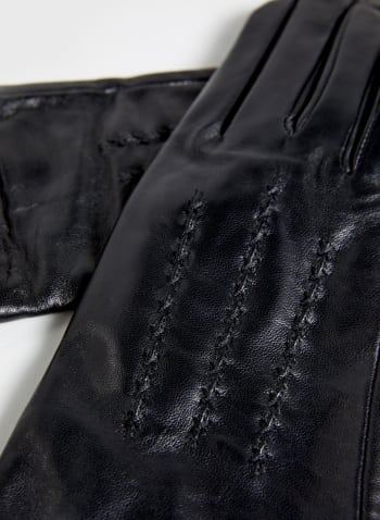 Contrast Stitch Leather Gloves, Black