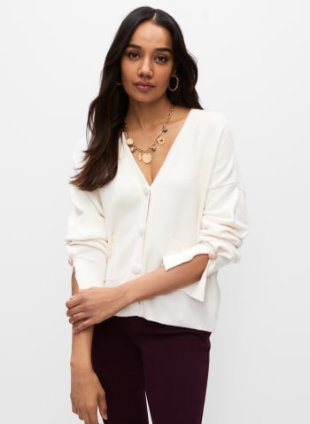V-Neck Button Front Cardigan, Off White
