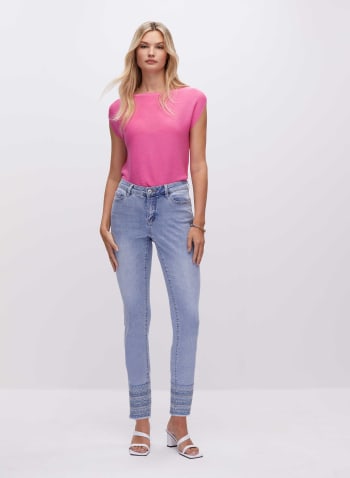 Embroidered Hem Jeans, Blueberry