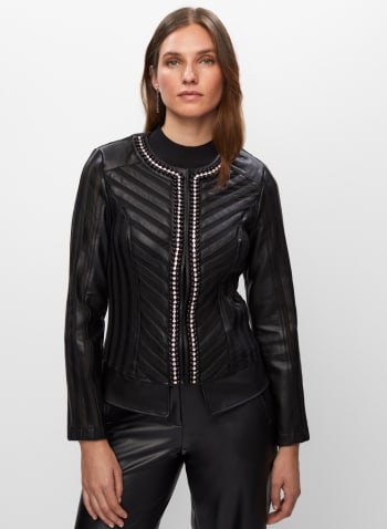 Joseph Ribkoff - Vegan Leather & Mesh Detail Jacket, Black