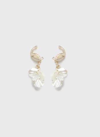 Crystal Detail Dangle Earrings, Ivory