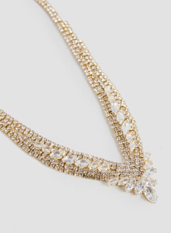 Oval Crystal Detail Necklace, Gold