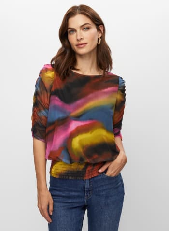 Marbled Print 3/4 Sleeve Top, Multicolour