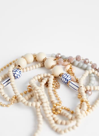 Collier multi-rangs à perles et céramique, Beige naturel