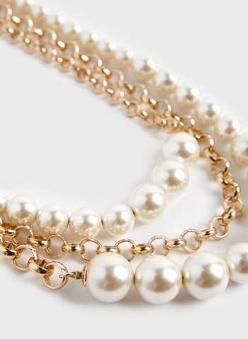 Collier trois rangs à perles et maillons, Blanc perle