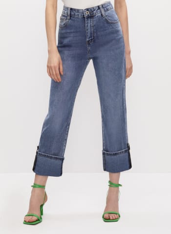 Cropped Cuff Detail Jeans, Blue