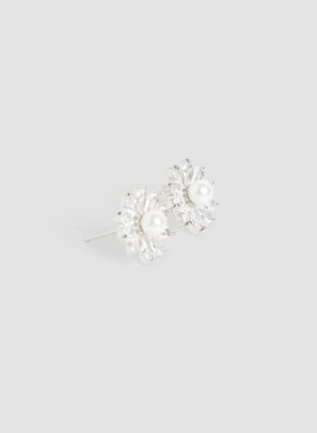 Boucles d'oreilles en fleurs à cristaux, Blanc cassé