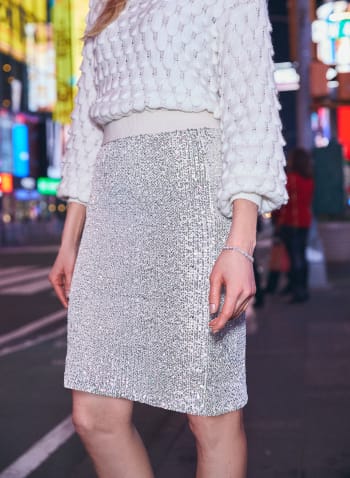 Sequin Pencil Skirt, Off White