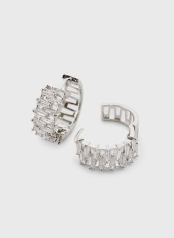 Boucles d'oreilles en anneaux à baguettes de zircon, Argent