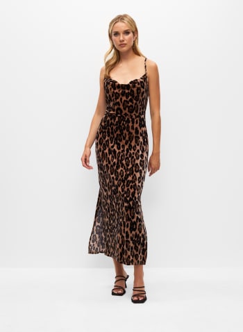 Leopard Print Stretch Velvet Dress, Brown