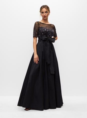 Adrianna Papell - Mesh Detail Gown, Black