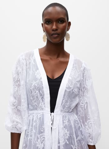 3/4 Sleeve Embroidered Duster, Porcelaine
