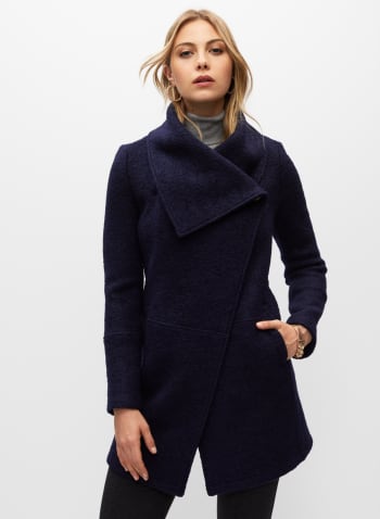 Single Button Boiled Wool Coat, Blue