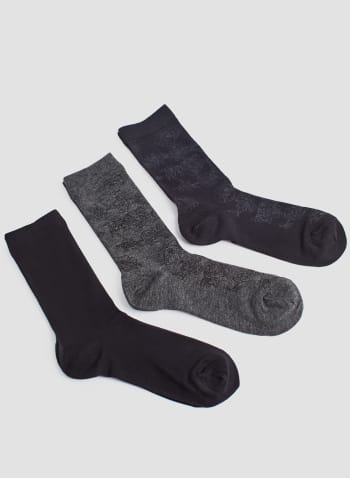 Bamboo Crew Socks 3-Pack, Black Pattern