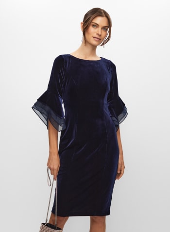 Velvet Flared Sleeve Dress, Deep Sapphire