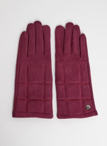 Quilted Faux Suede Gloves, Plum