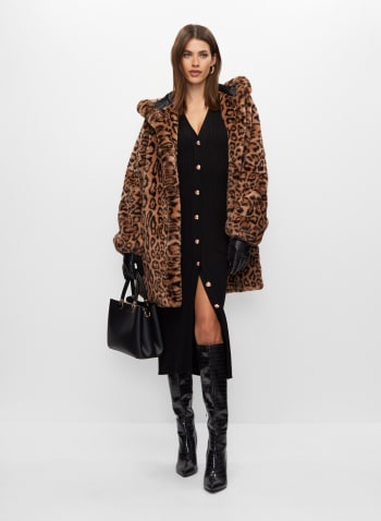 Leopard Print Faux Fur Coat, Mushroom Mix