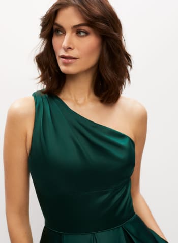 One-Shoulder Satin Ball Gown, Green