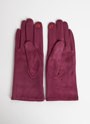 Quilted Faux Suede Gloves, Plum