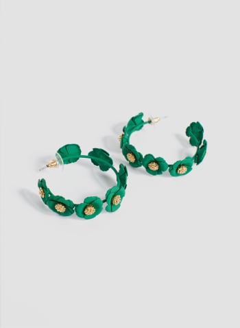 Boucles d'oreiiles à anneaux ouverts à fleurs, Vert menthe