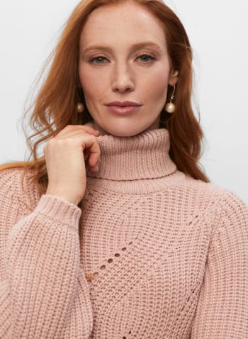 Turtleneck Puff Sleeve Sweater, Pink