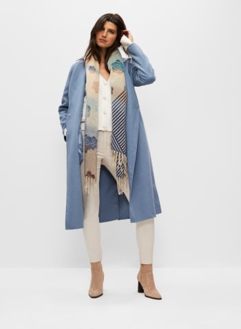 Double-Breasted Wool Long Coat, Blue